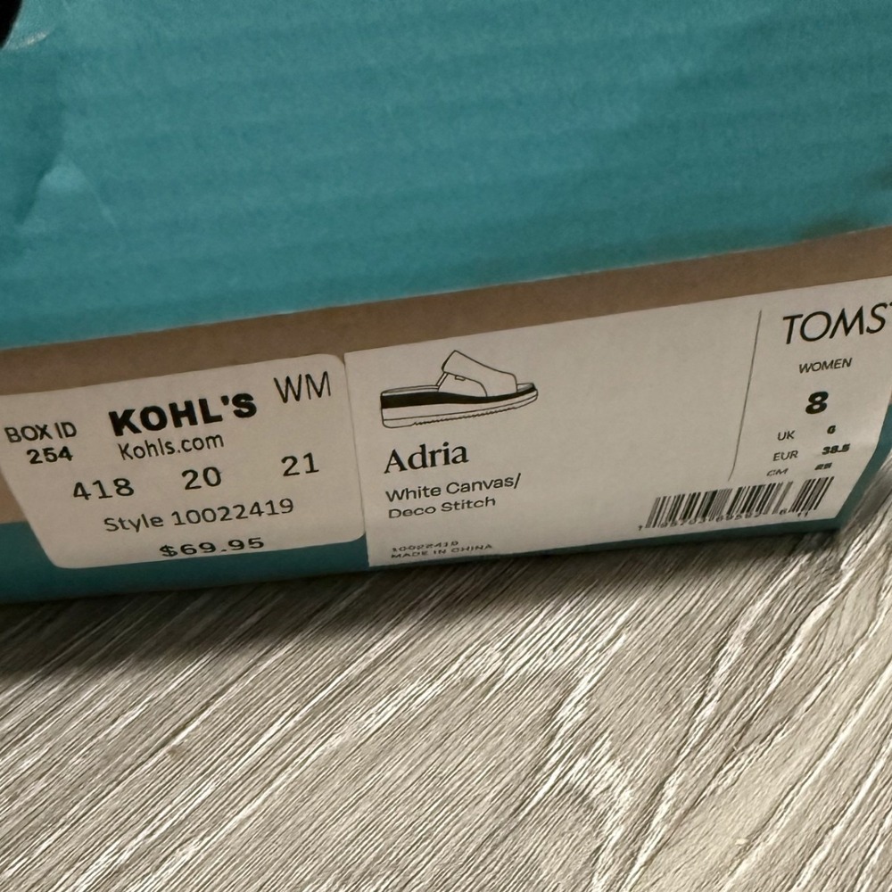 New/box TOMS Adria Platform Slide Sandals White Canvas Espadrille Women's Size 8 - Picture 7 of 7